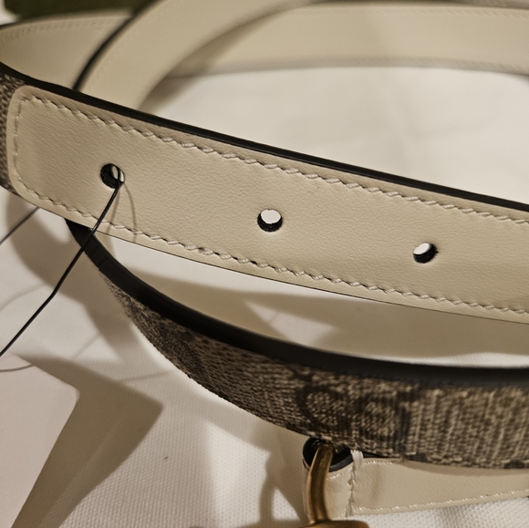 Share Gucci Gg Marmont Thin Gg Supreme Canvas & Leather Belt Women's White Size - Picture 4 of 7